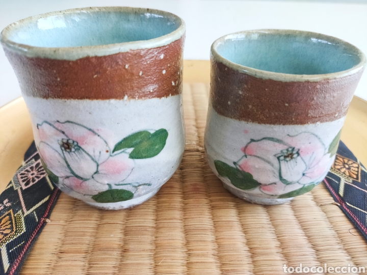 Vintage: 2 tazas japonesas de ceramica raku 9cm y 7cm altura