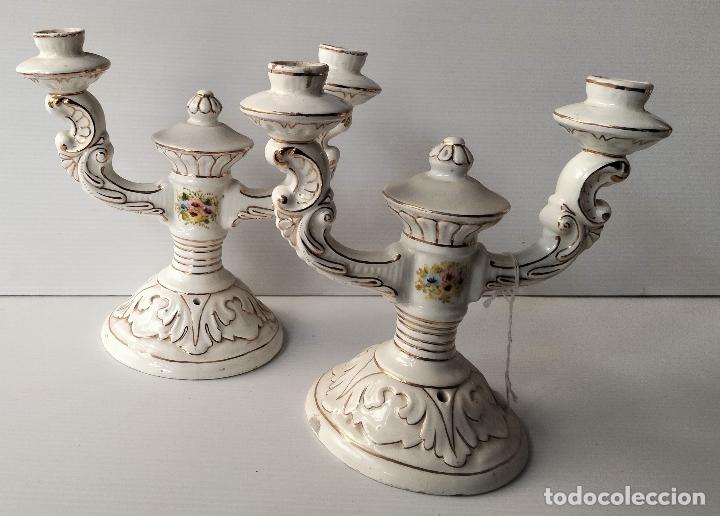 Vintage: Dos portavelas con marca. Manises