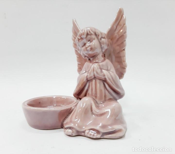 Vintage: Taz&oacute;n de agua bendita de porcelana de estatuilla de &aacute;ngel vintage (12.2)