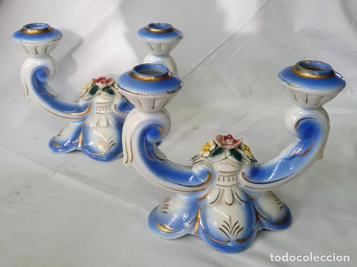 Vintage: Pareja candelabros de ceramica para velas - A&ntilde;os 60