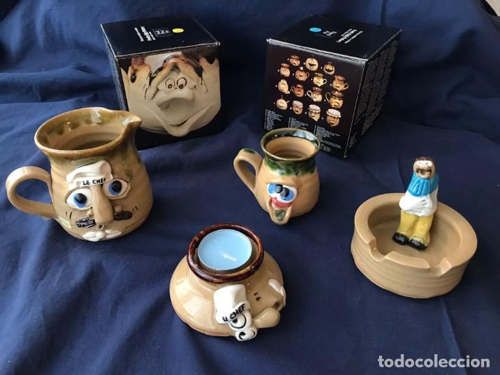 Vintage: DIVERTIDO GRUPO DE 4 TARROS CON CARAS. ARTESAN&Iacute;A EN CER&Aacute;MICA. SURTIDO 2. A ESTRENAR