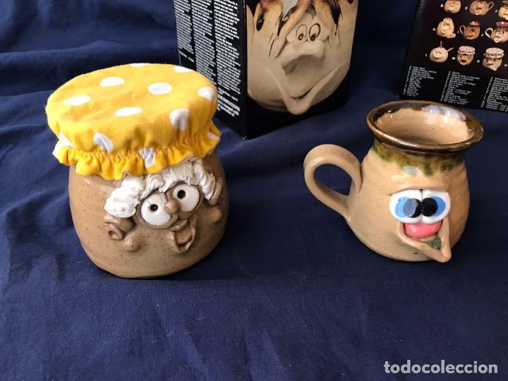 Vintage: DIVERTIDO GRUPO DE 4 TARROS CON CARAS. ARTESAN&Iacute;A EN CER&Aacute;MICA. SURTIDO 3. A ESTRENAR