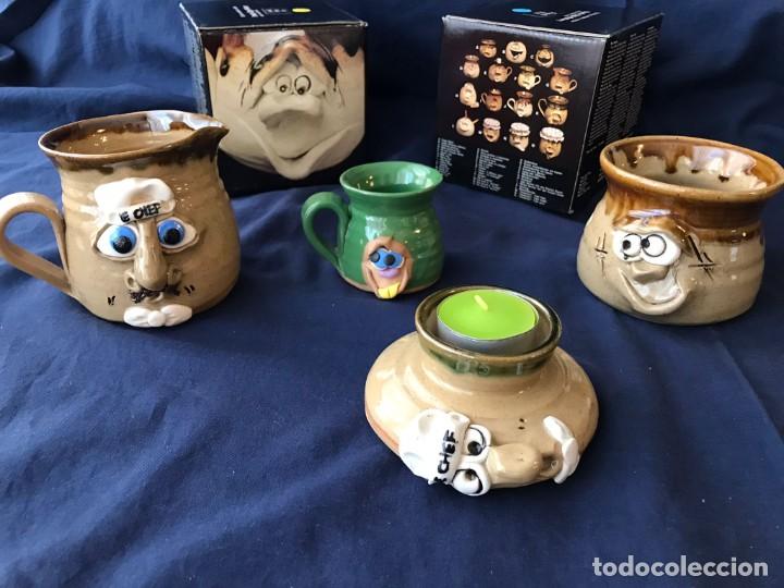 Vintage: DIVERTIDO GRUPO DE 4 TARROS CON CARAS. ARTESAN&Iacute;A EN CER&Aacute;MICA. SURTIDO 1. A ESTRENAR