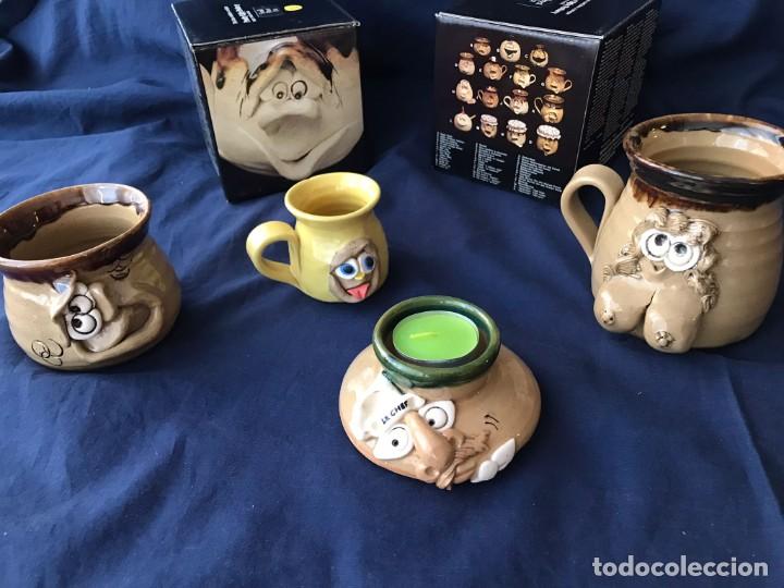 Vintage: DIVERTIDO GRUPO DE 4 TARROS CON CARAS. ARTESAN&Iacute;A EN CER&Aacute;MICA. SURTIDO 4. A ESTRENAR