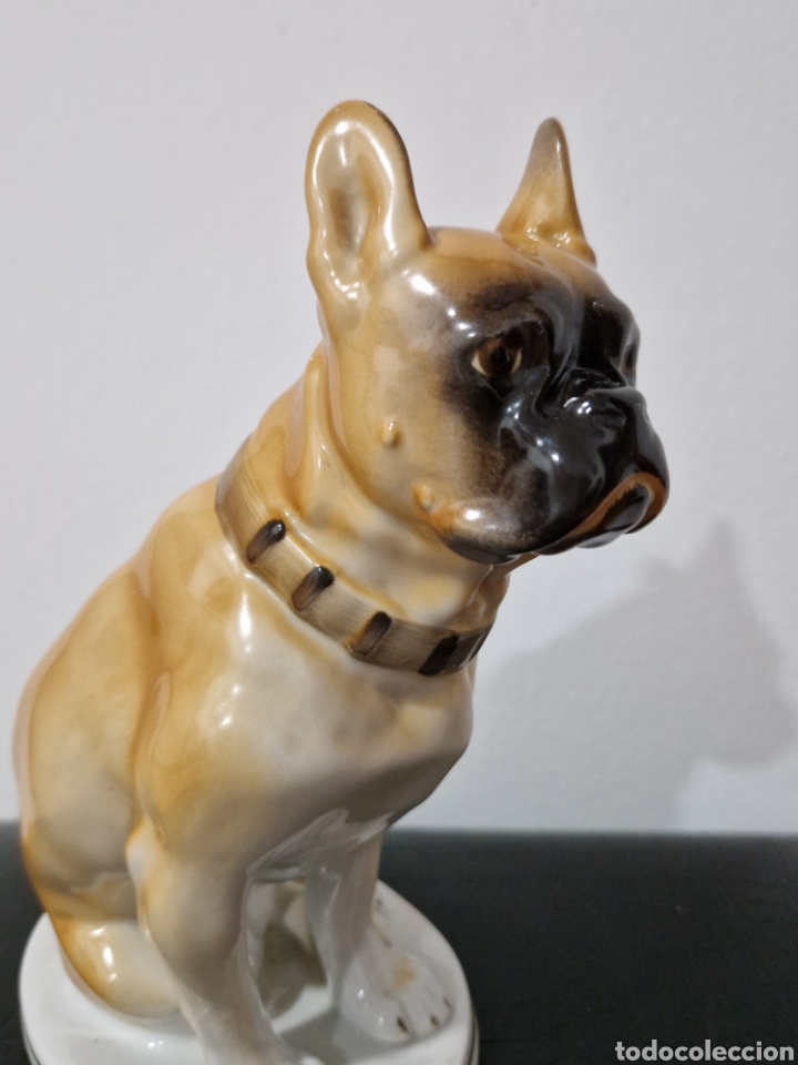 Vintage: Vintage antiguo URSS Figuras de porcelana Estatuilla LFZ animal perro Bulldog 21cm
