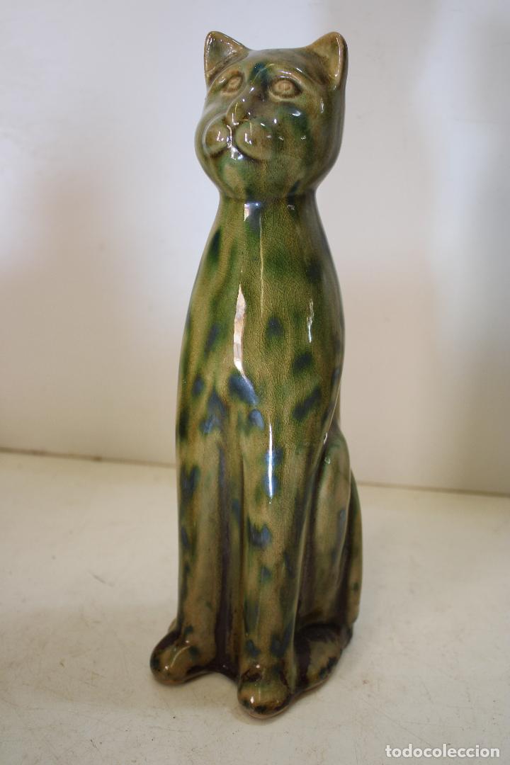 Vintage: gato verde de ceramica