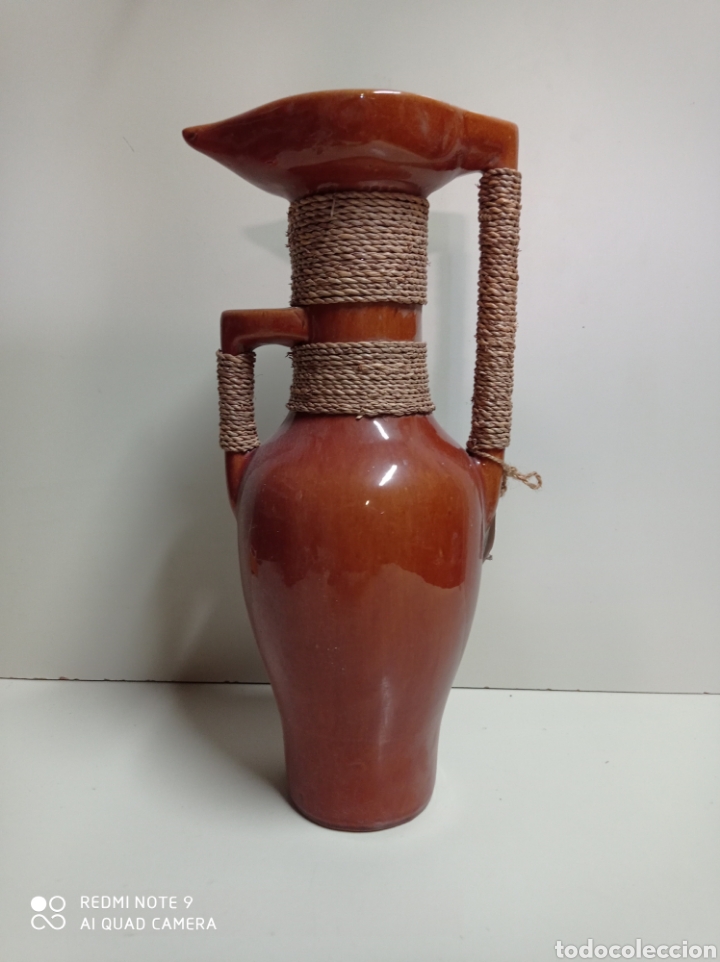 Vintage: Bonito jarr&oacute;n, florero, jarra. Cer&aacute;mica vitrificada y cuerda.