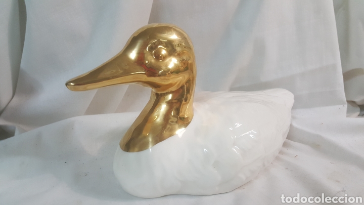 Vintage: PRECIOSO PATO DE PORCELANA CER&Aacute;MICA EN BLANCO Y DORADO