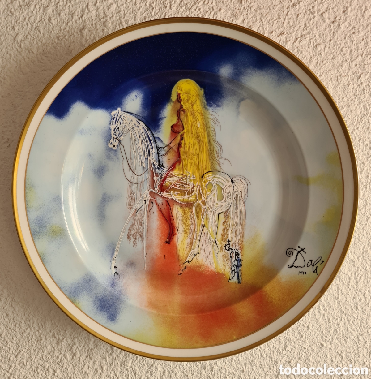 Vintage: Plato grande Porcelana Lady Godiva firma Dal&iacute; Serie Limitada Pintura Surrealismo Caballo Decoraci&oacute;n