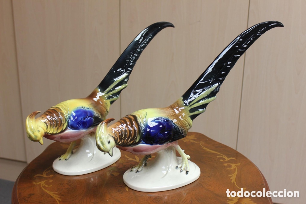 Vintage: Un par de faisanes de porcelana Katzh&uuml;tte Alemania.