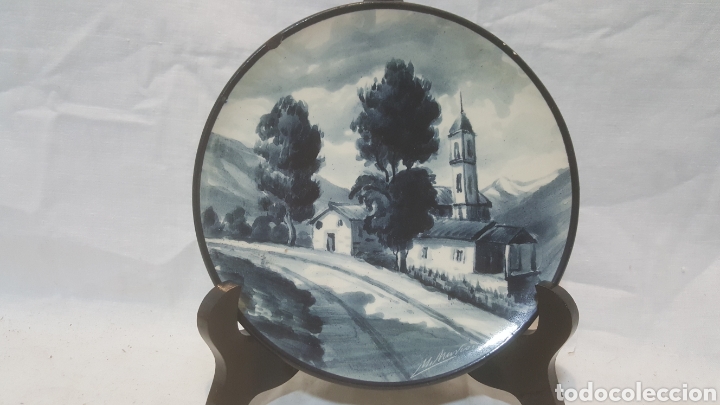 Vintage: PLATO DE CER&Aacute;MICA CON PAISAJE URBANO PINTADO A MANO Y FIRMADO