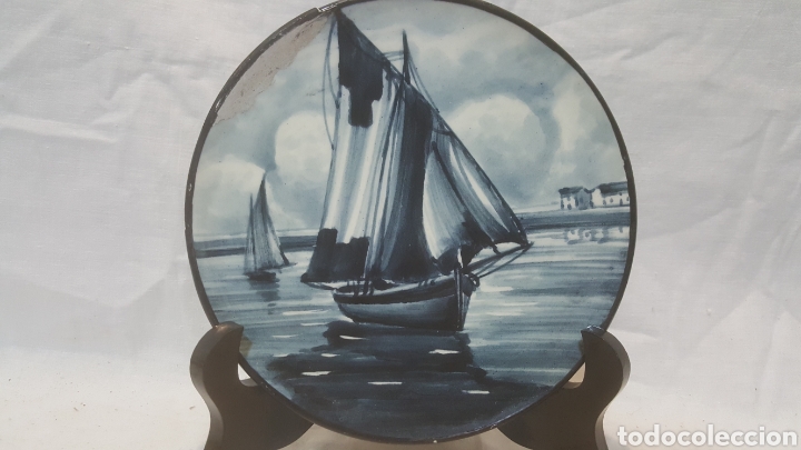Vintage: PLATO DE PORCELANA CON PAISAJE MARITIMO PINTADO A MANO