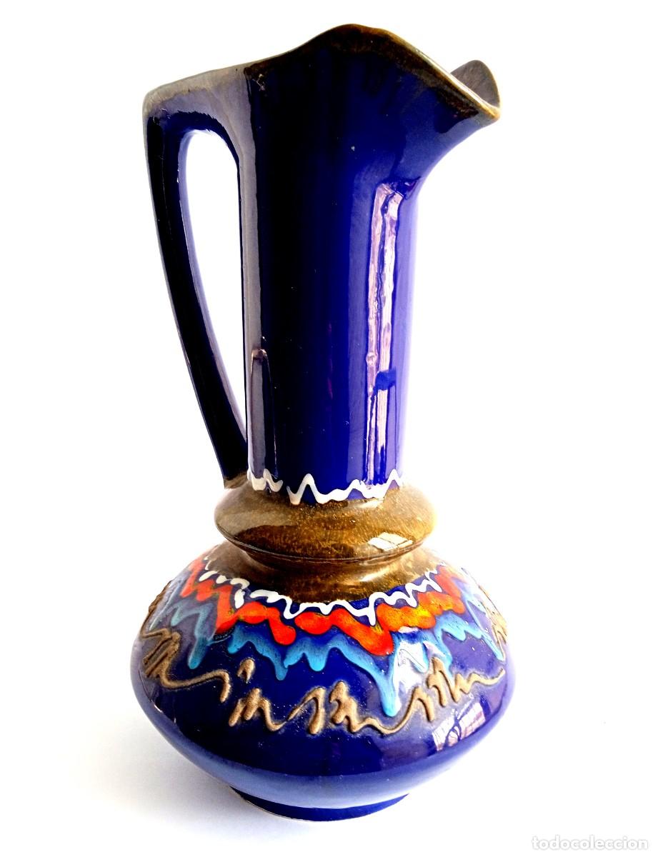 Vintage: Decorativa Jarra Cer&aacute;mica Italiana A&ntilde;os Setenta Azul Colores