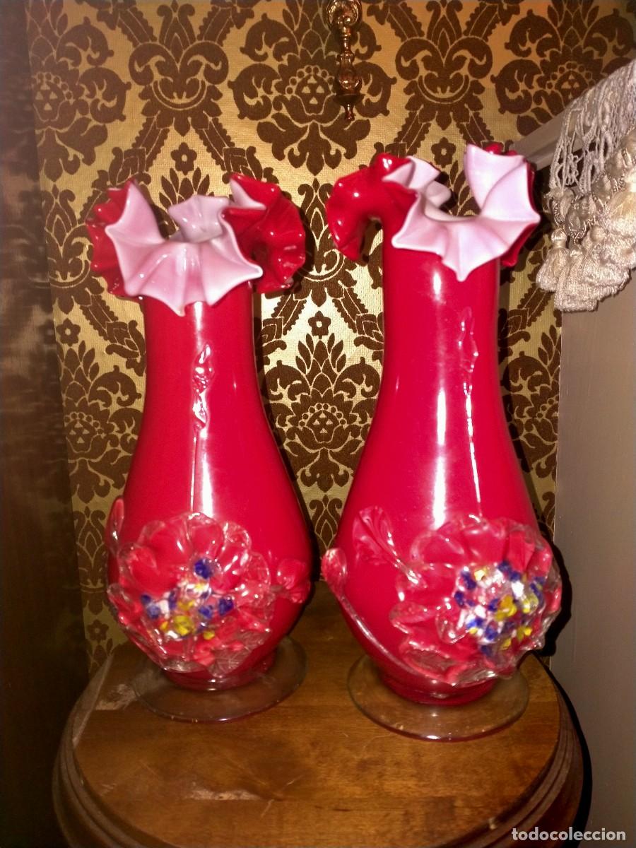 Vintage: PAREJA DE JARRONES CRISTAL DE MURANO 25 CTM - Foto 1
