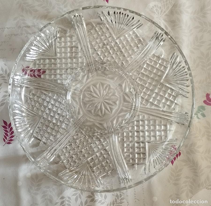 Vintage: ANTIGUO PLATO FUENTE DE CRISTAL PARA APERITIVOS 4 DEPARTAMENTOS MIDE 30/3,5 CM