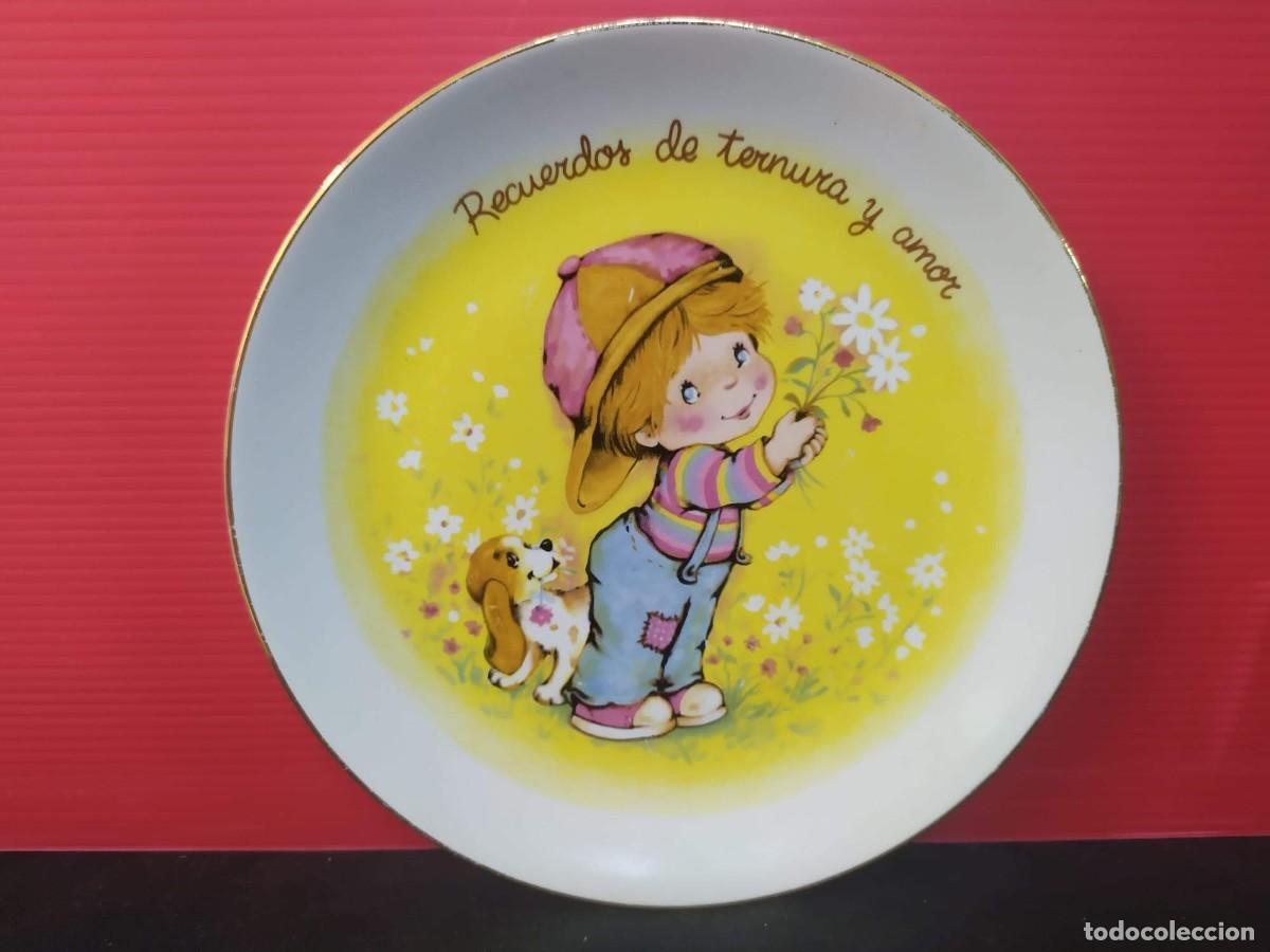Vintage: plato de porcelana ceramica dia de la madre con banda de oro recuerdos de ternura y amor 1984