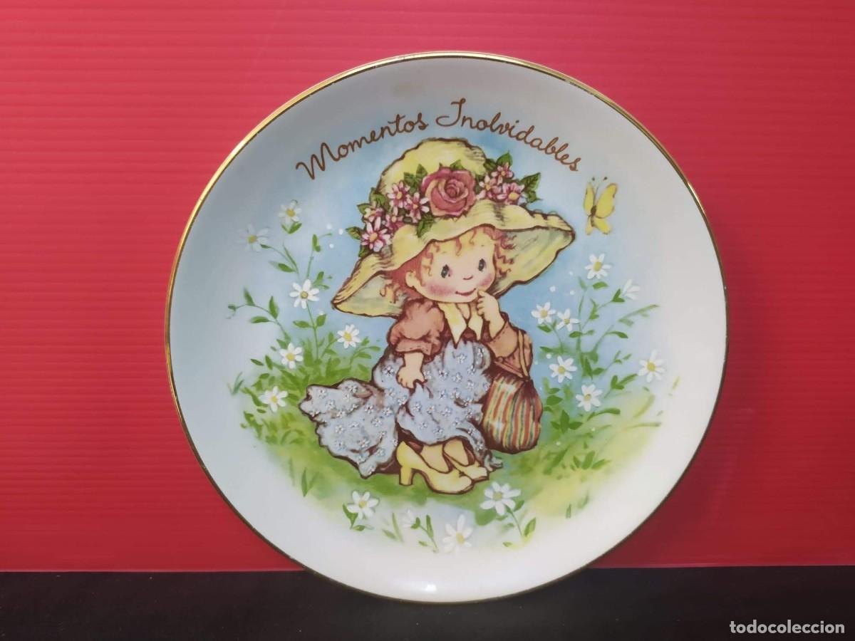 Vintage: antiguo plato de porcelana ceramica decorado con banda de oro momentos inolvidables 1983 de avon
