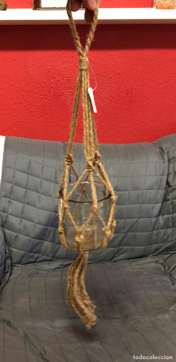 Vintage: COLGANTE DECORATIVO CRISTAL Y CUERDA TRENZADA, NUEVO A ESTRENAR, CON ETIQUETA, MACETAS O PORTAVELAS