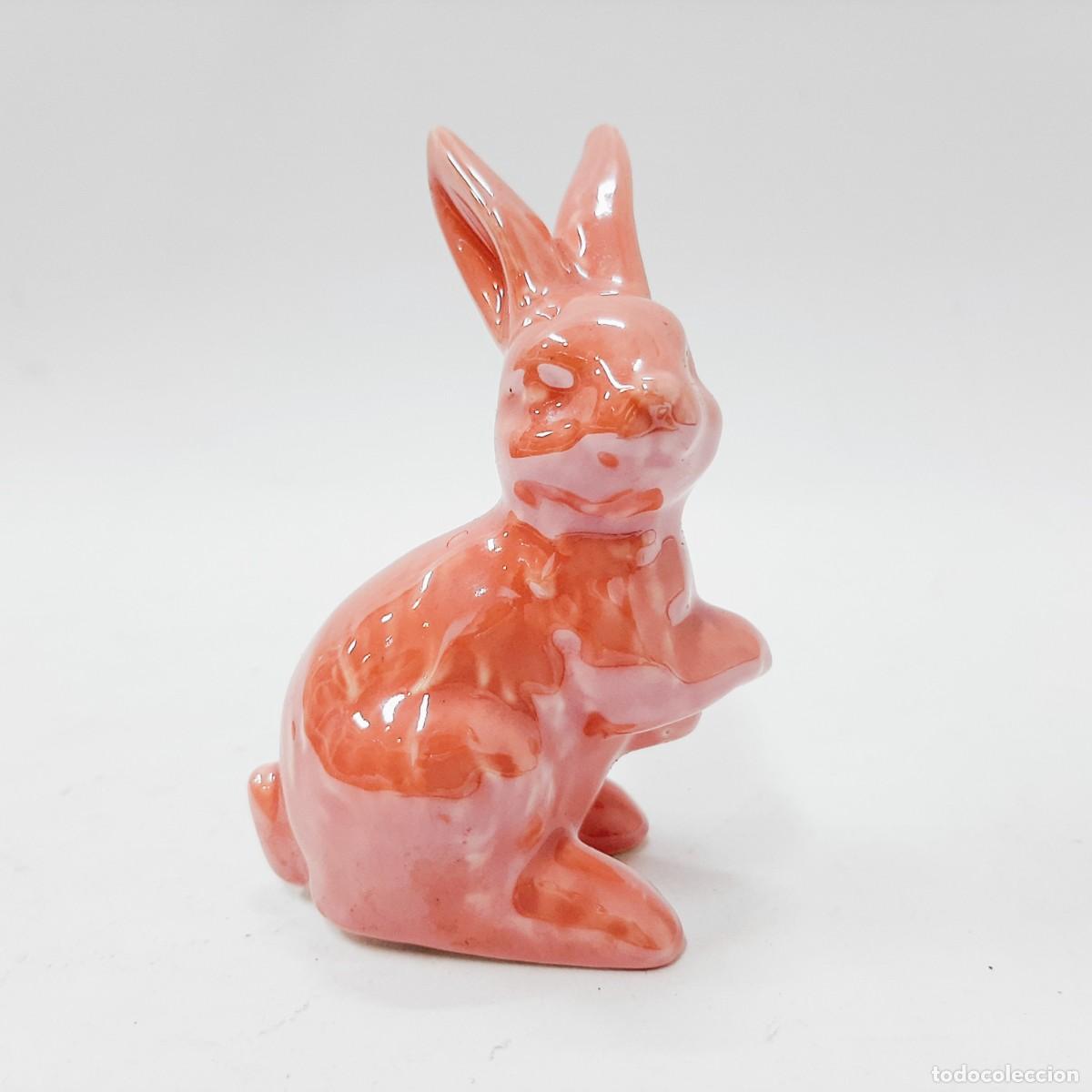 Vintage: Estatuilla de conejo vidriado de cer&aacute;mica rosa vintage (2.2)