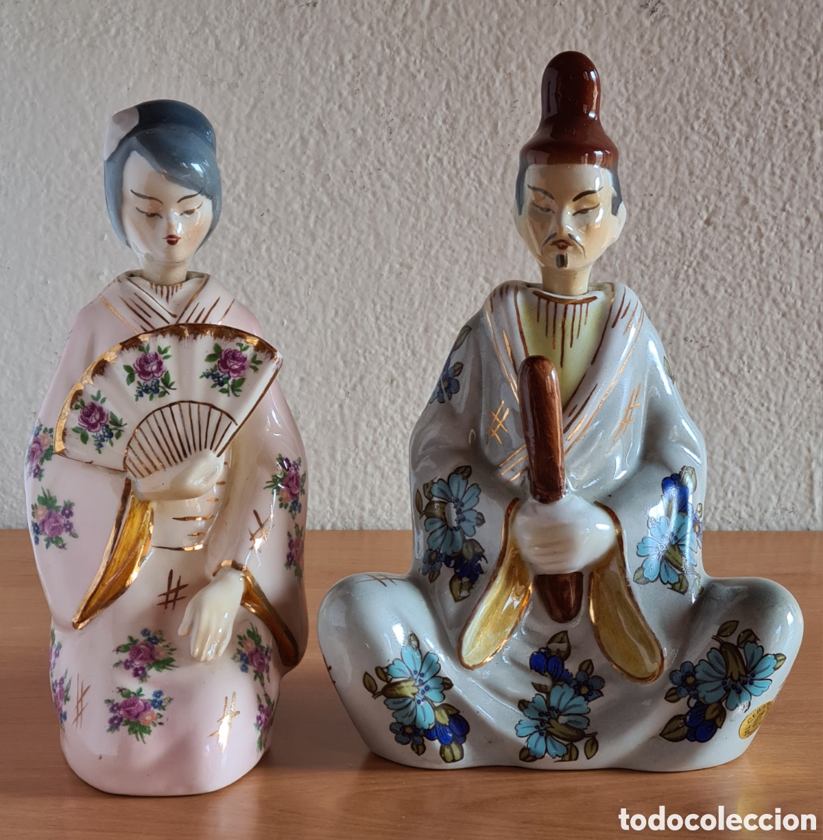 Vintage: Pareja Figuras Chinas Porcelana Tamarit - Cabezas Basculantes Botellas Decoraci&oacute;n Oriental China