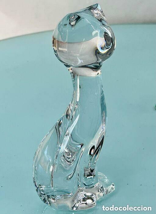 Vintage: ESCULTURA DE GATO EN CRISTAL ART DECO, 17&times;7&times;5CM, ARTE VINTAGE DE LA D&Eacute;CADA DE 1980