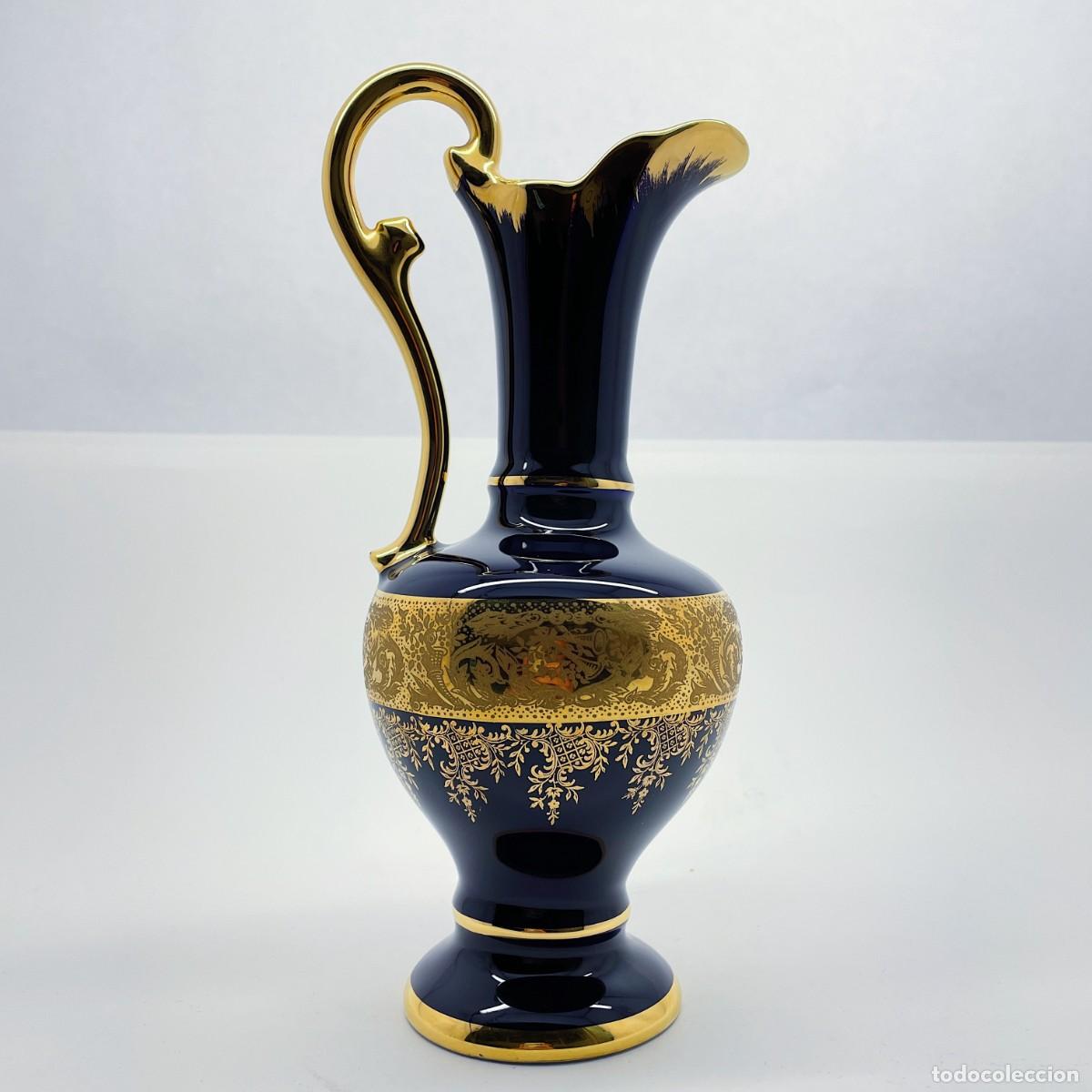 Vintage: Jarr&oacute;n franc&eacute;s Imperial limoges azul cobalto y decoraciones en oro 22k