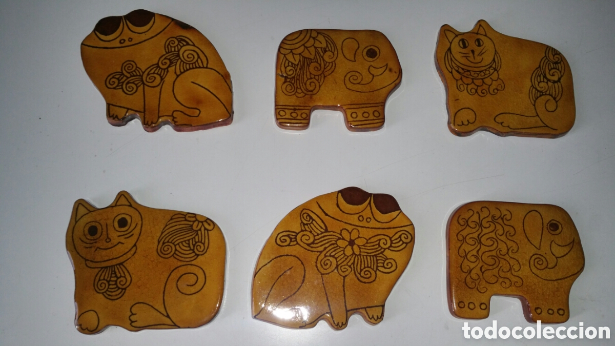 Vintage: Juego posavasos de cer&aacute;mica esmaltada.