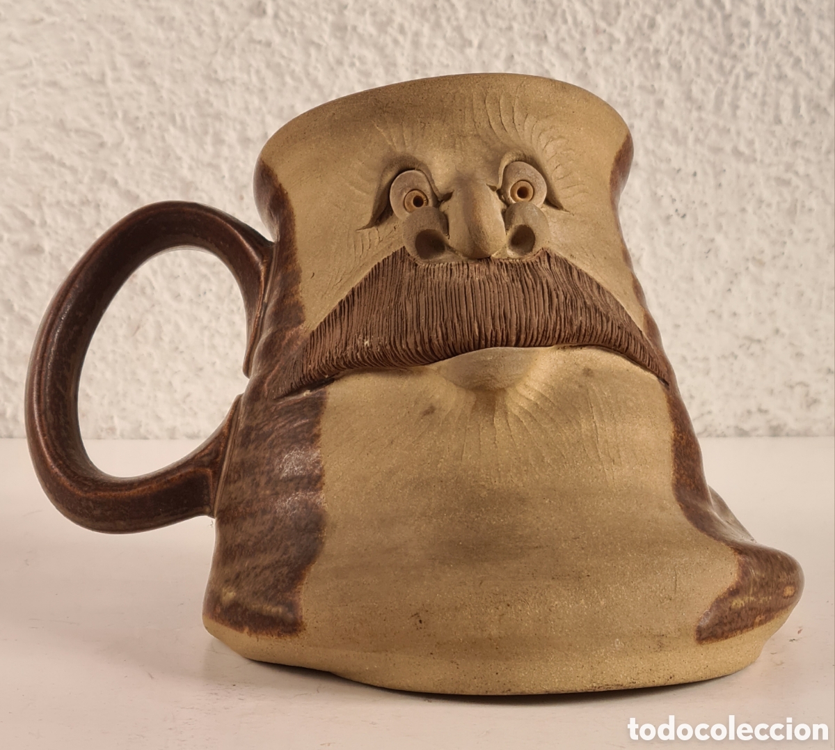 Vintage: Jarra Desayuno Caf&eacute; Cer&aacute;mica Muggins England 1987 - Cara Se&ntilde;or Bigote Mostacho - Decoraci&oacute;n Pottery