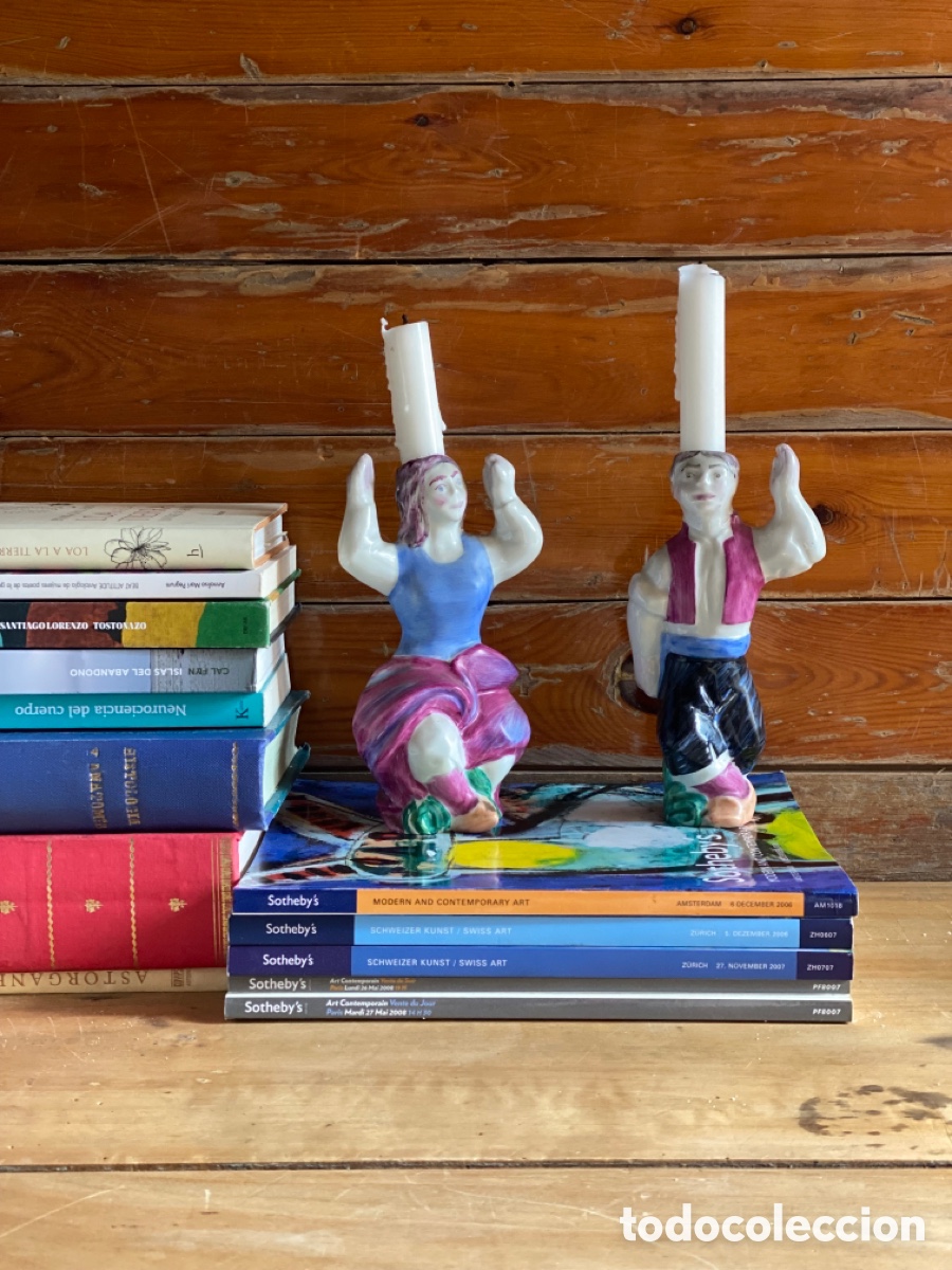 Vintage: Figura Portavelas candelabro porcelana o castro sargadelos bailar&iacute;n hombre y mujer descatalogados
