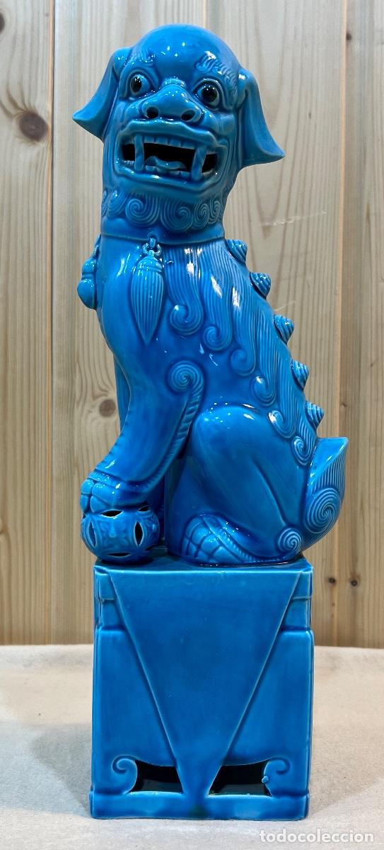 Vintage: PERRO FOO PORCELANA AZUL - Foto 1
