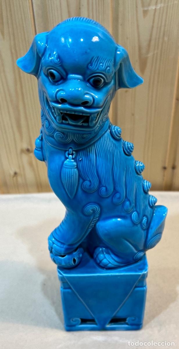 Vintage: PERRO FOO PORCELANA AZUL - Foto 5