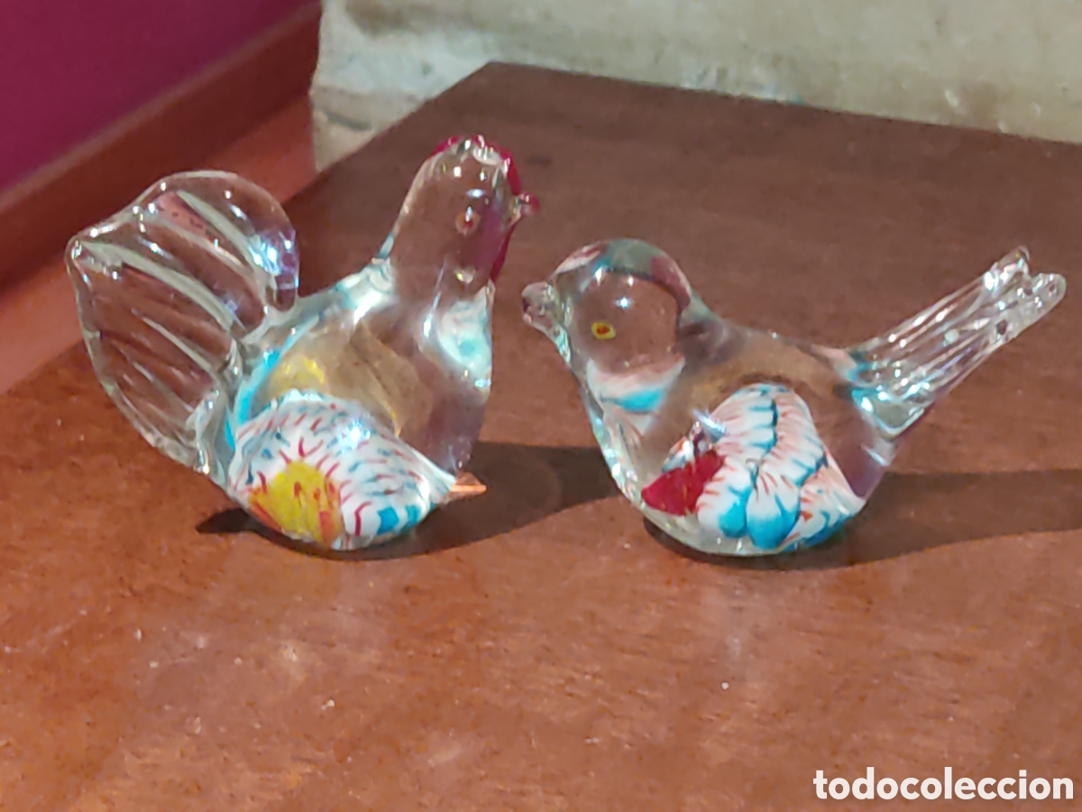 Vintage: Gallina y paloma de cristal de Murano.Vintage.