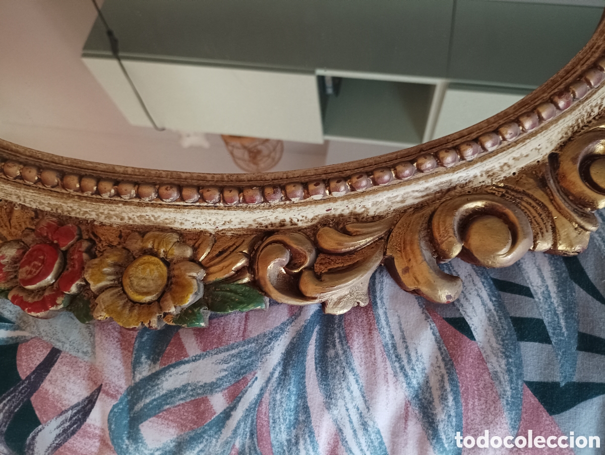 Vintage: Espejo oval tallado de madera - Foto 5