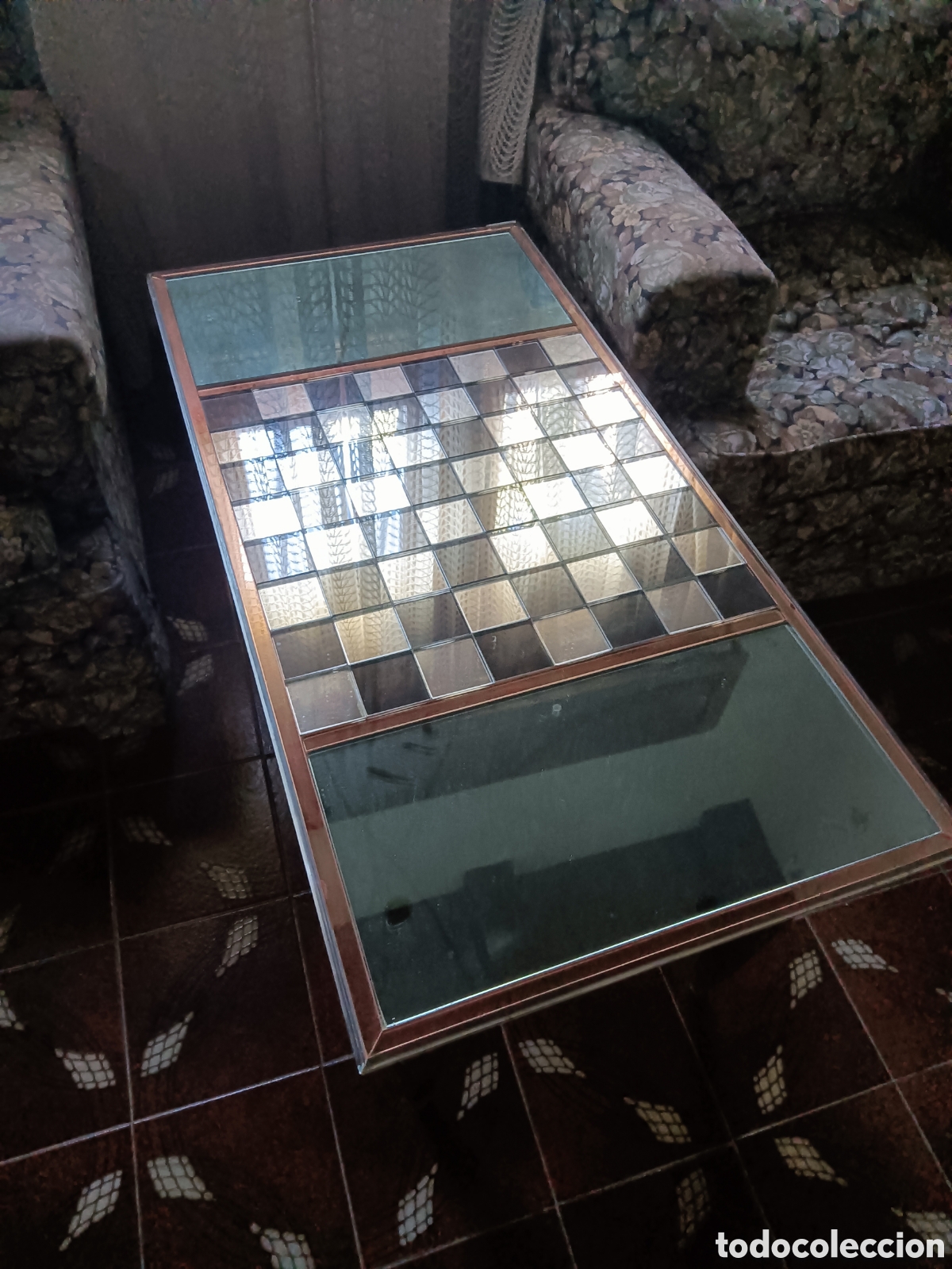 Vintage: Mesa de cristal con tablero de ajedrez en cristal