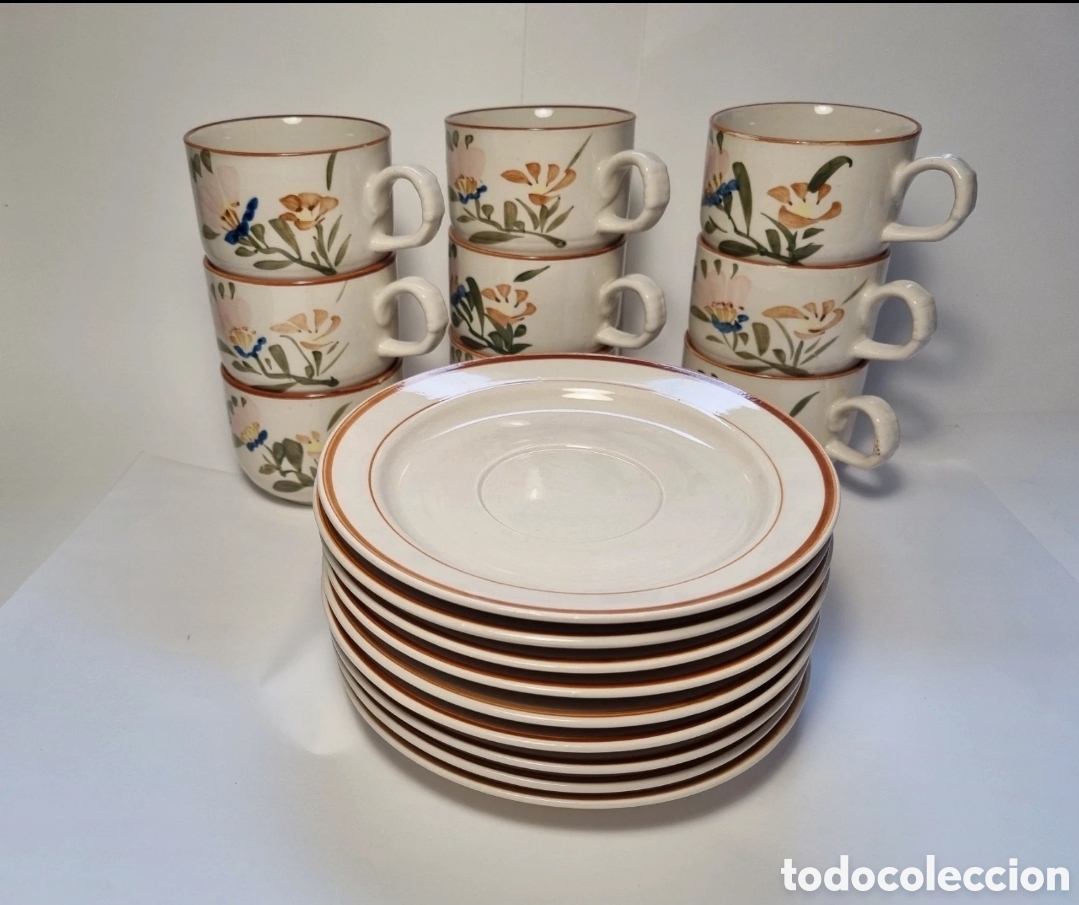 Vintage: Cer&aacute;mica desayuno 9 tazas y platos