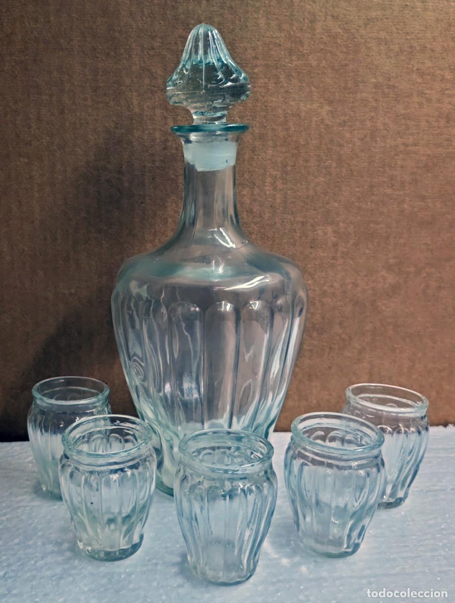 Vintage: Antiguo licorero juego de licor de vidrio o cristal, 5 vasos