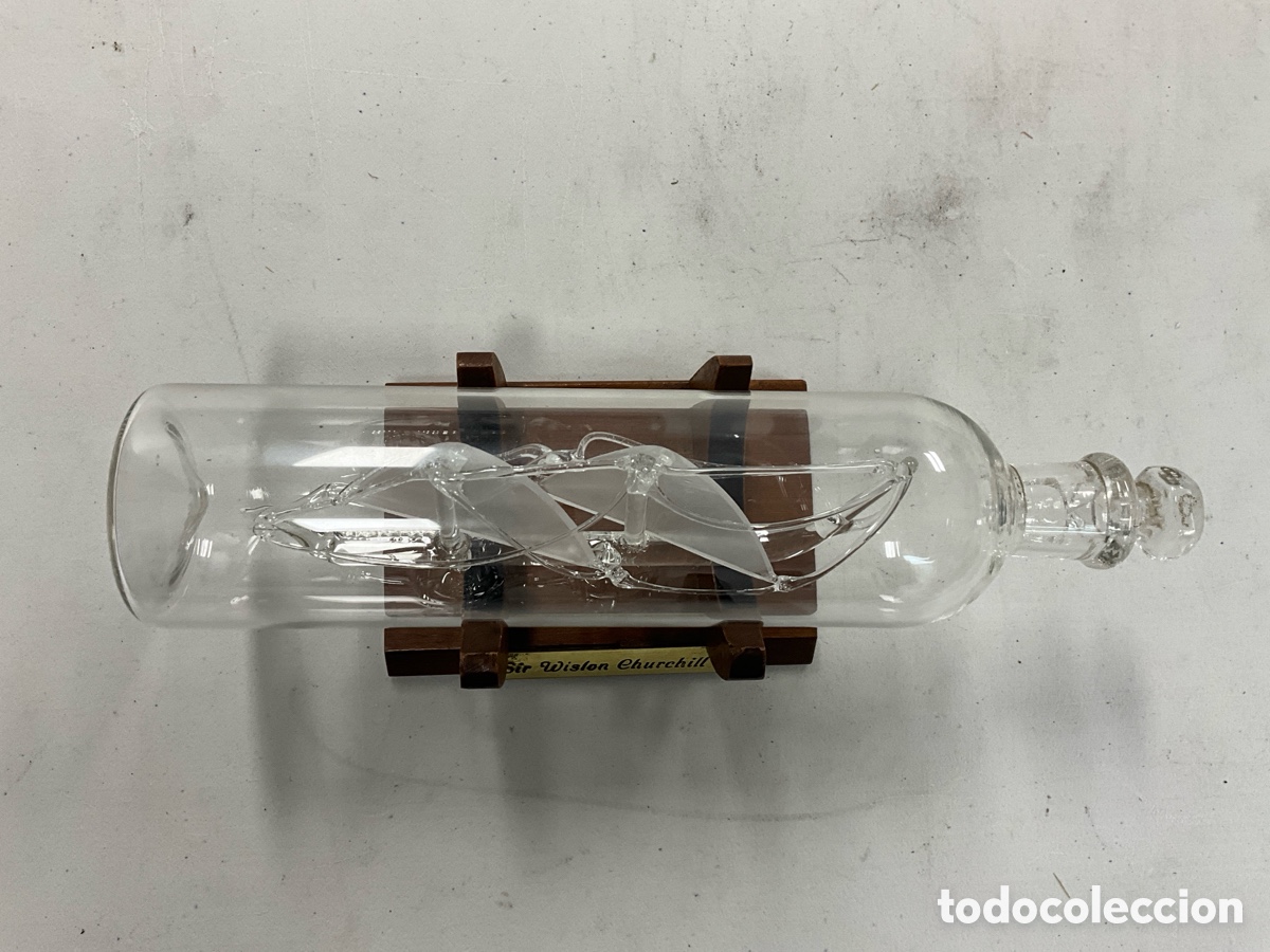 Vintage: Botella de cristal con barco en el interior - Foto 2