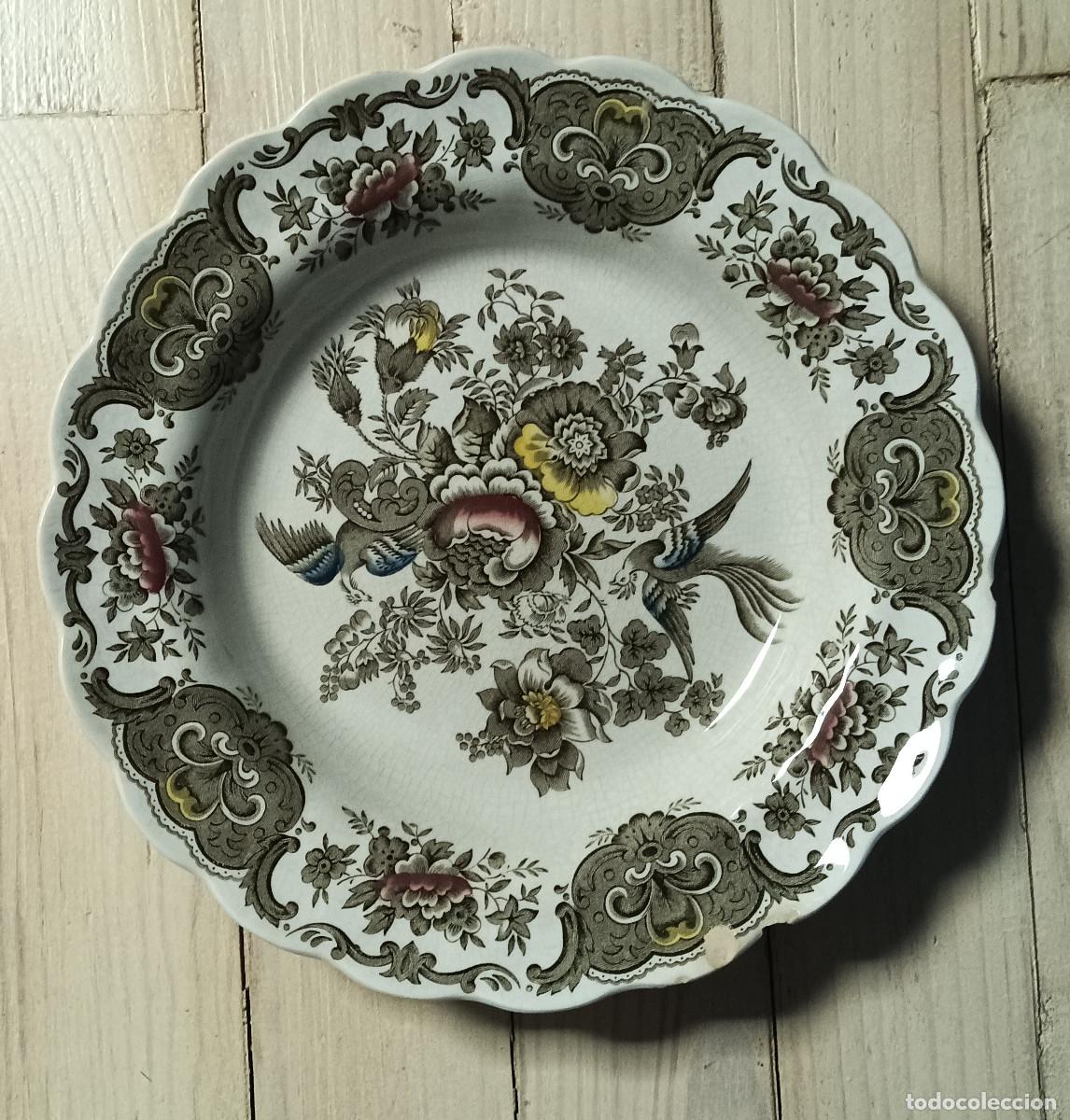 Vintage: Plato hondo decorado con Faisanes Genuine Hand Engravings Ridgway 1792 Staffordshire England Windsor