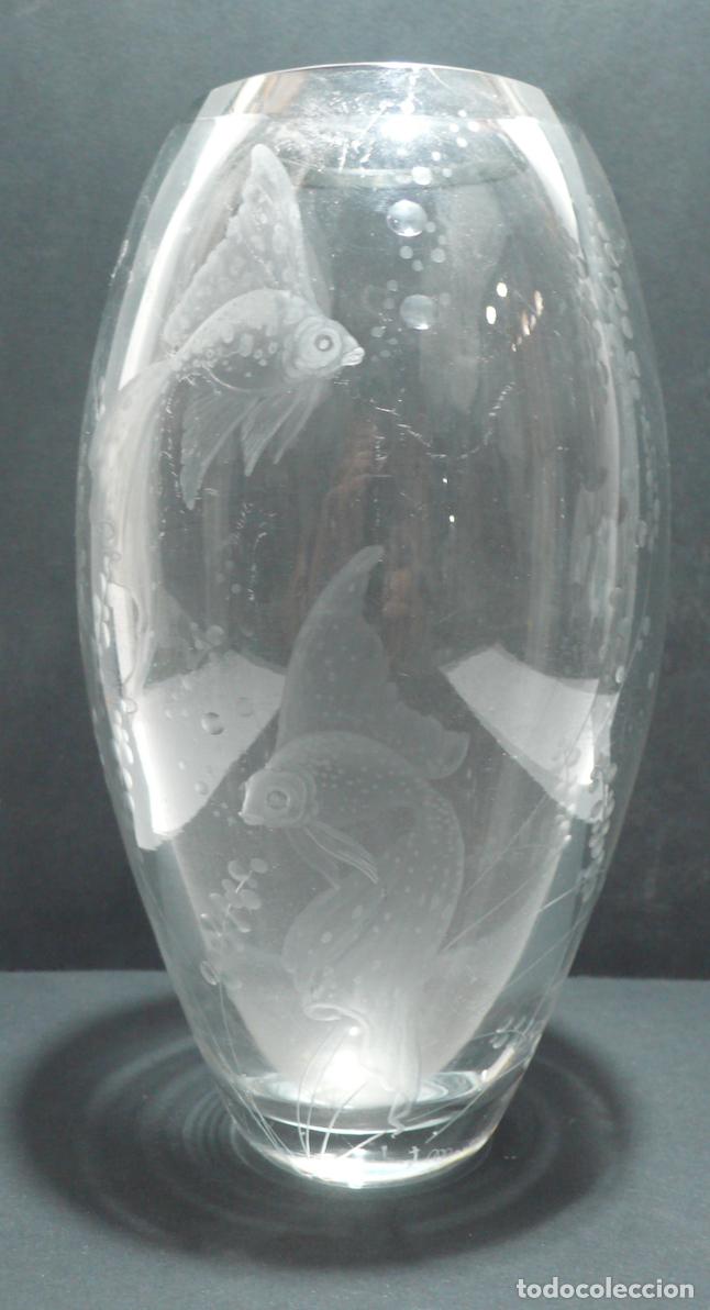 Vintage: JARRON DE CRISTAL CON PECES - Foto 1