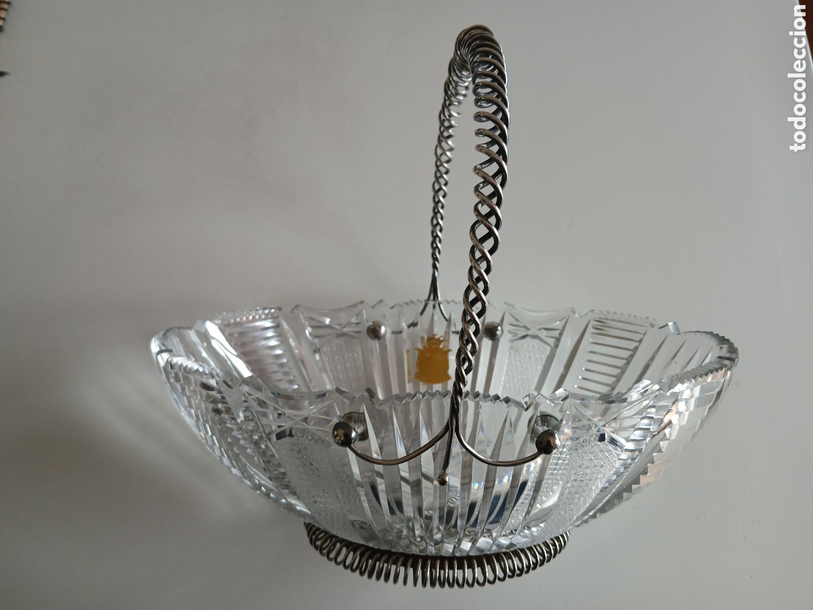 Vintage: Centro de mesa/ frutero cristal de Bohemia y plata de ley
