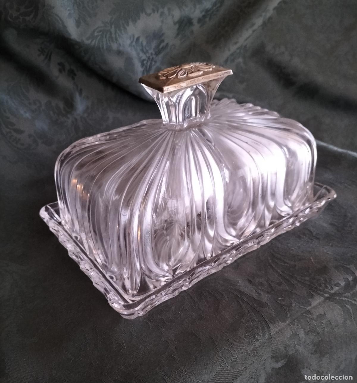 Vintage: MANTEQUERA RECTANGULAR DE CRISTAL CON POMO DE PLATA CONTRASTADA - Foto 2