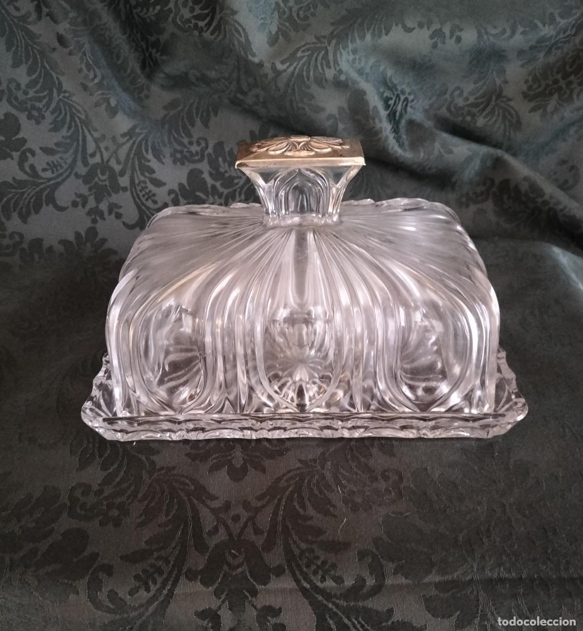 Vintage: MANTEQUERA RECTANGULAR DE CRISTAL CON POMO DE PLATA CONTRASTADA - Foto 1