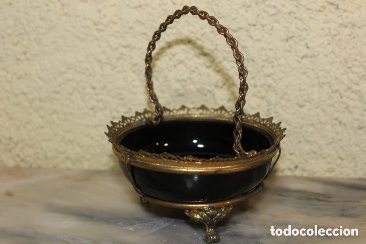Vintage: Cesta de opalina negra Mary Gregory - Foto 3
