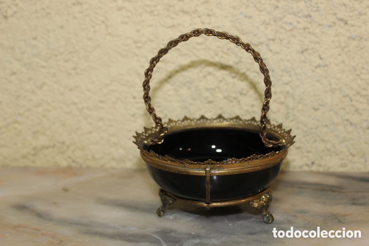 Vintage: Cesta de opalina negra Mary Gregory - Foto 4