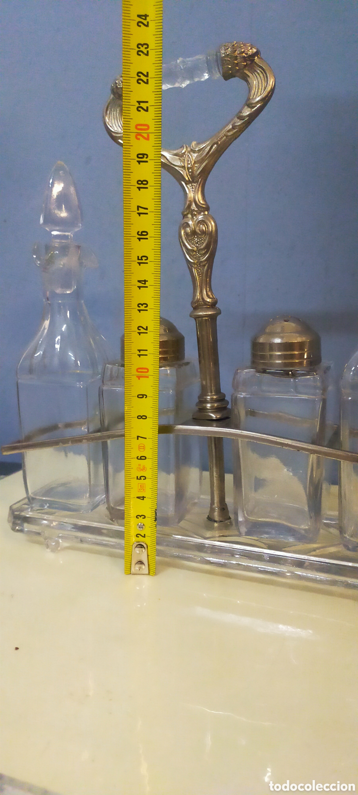 Vintage: Juego vintage vinagreras y especieros cristal y metal