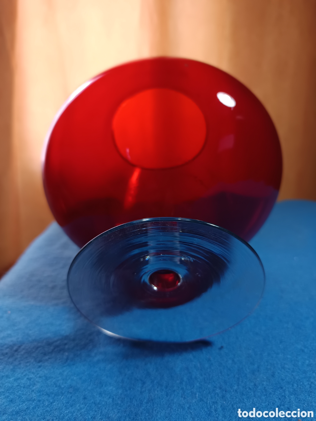 Vintage: Gran copa de co&ntilde;ac o centro rojo con base transparente. - Foto 6