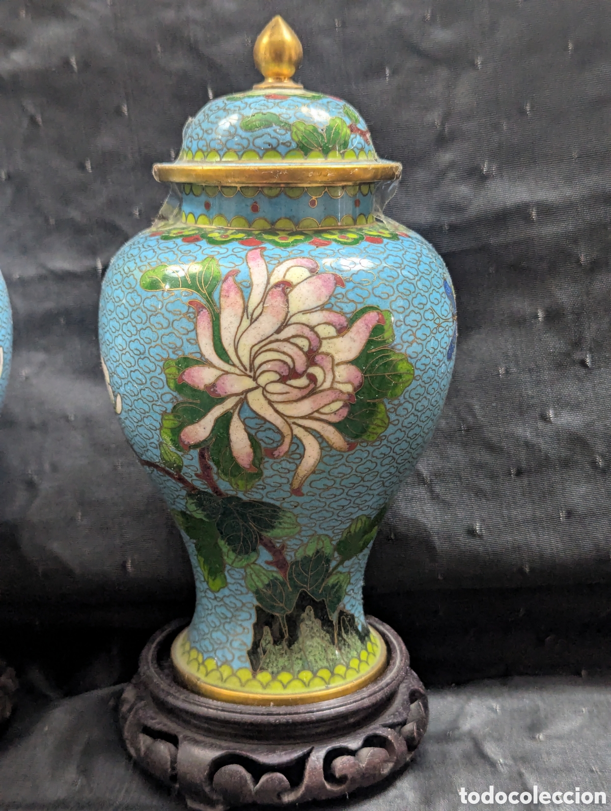 Vintage: PAREJA DE JARRONES DE CLOISONNE - Foto 2