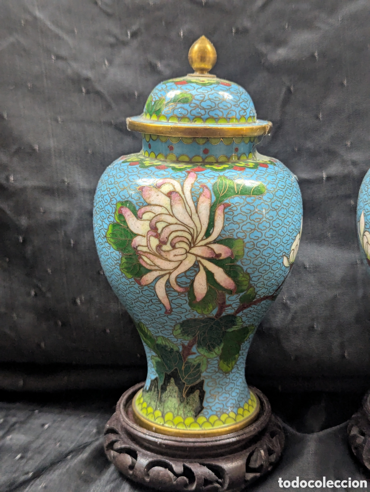 Vintage: PAREJA DE JARRONES DE CLOISONNE - Foto 3