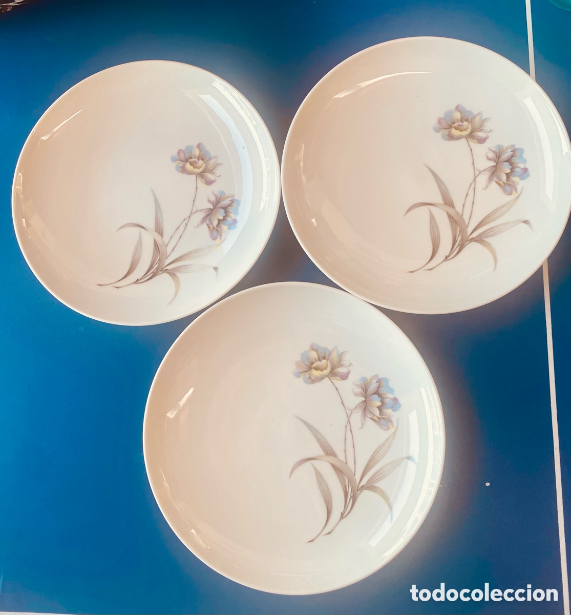 Vintage: Tres platos vintage de porcelana en dise&ntilde;o floral