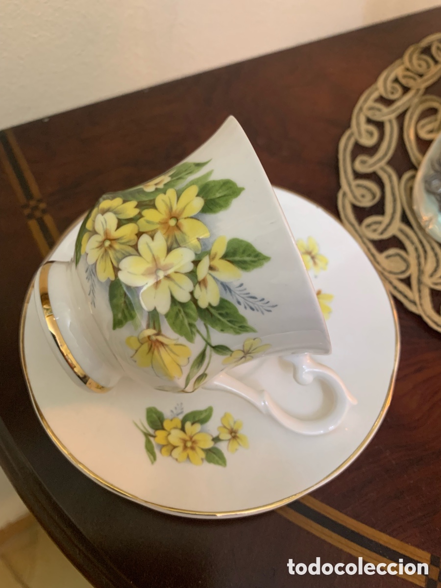 Vintage: Taza y plato de porcelana Springfield - dise&ntilde;o floral amarillo